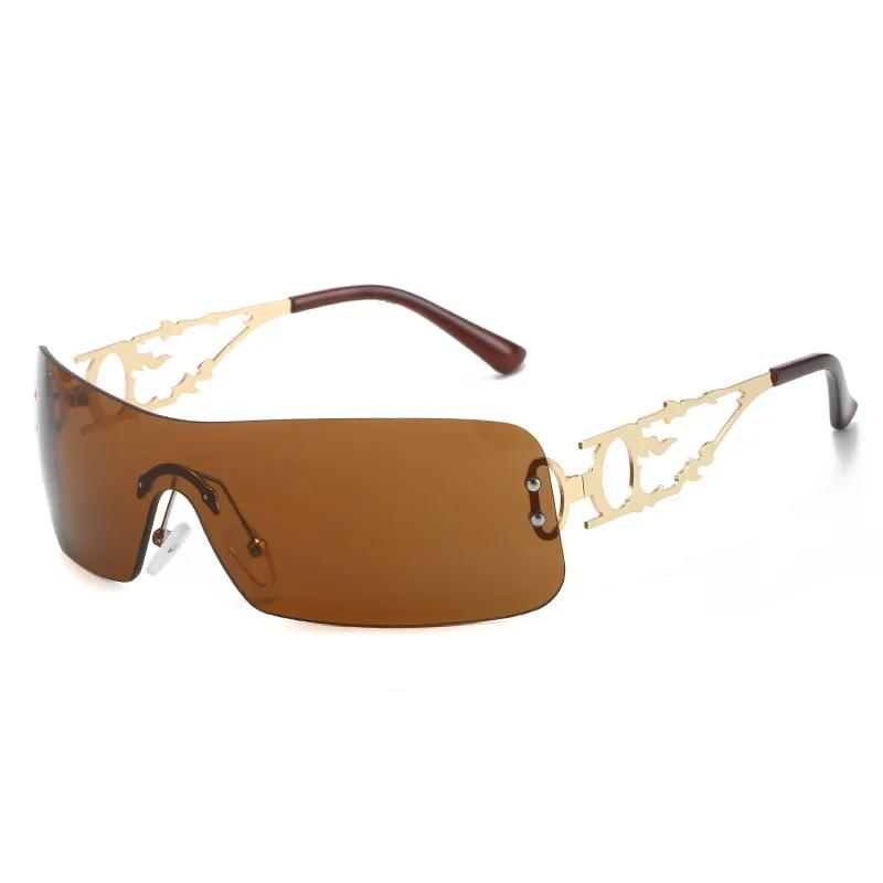 Vintage y2k One Piece Rimless Sunglasses Women For Men Fashion Luxury Brand Designer Trending Hollow Punk Hip Hop Sun Glasses