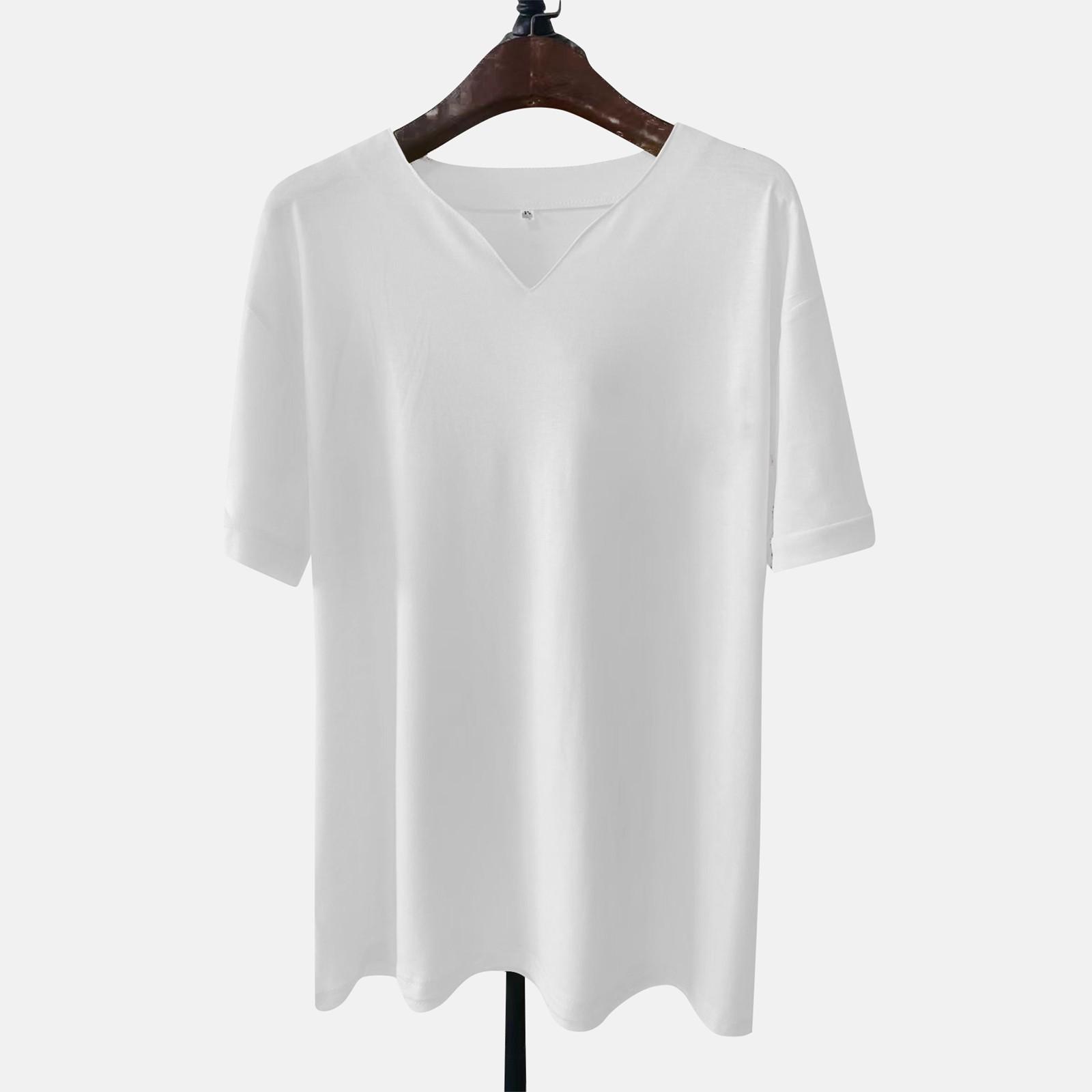 

Чоловіча повсякденна суцільна кольорова джентльменська футболка для фітнесу з коротким рукавом і V-подібним вирізом L білий