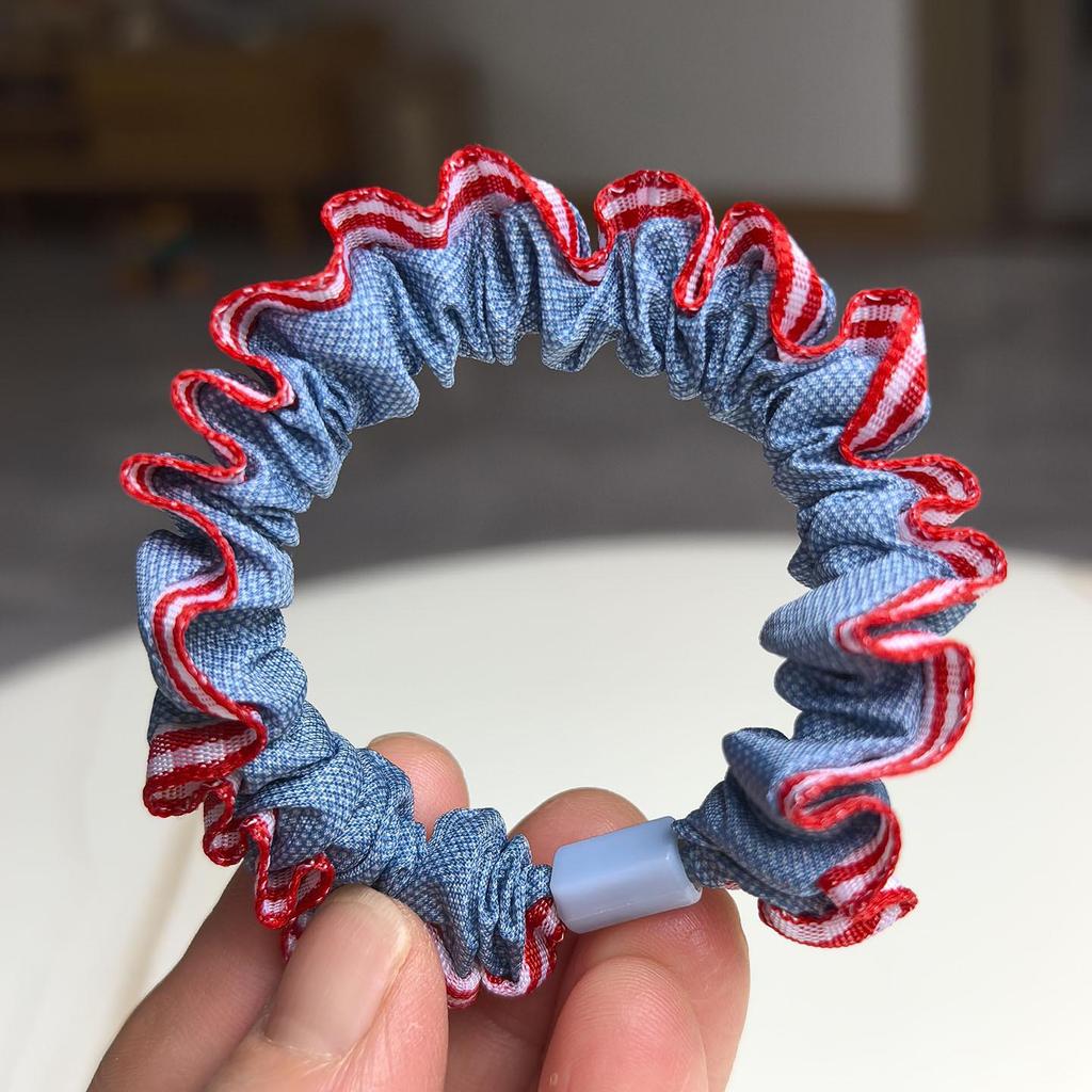 Korean Style Blue Small Flower Denim Hair Tie - Niche Design, Versatile Ponytail Accessory