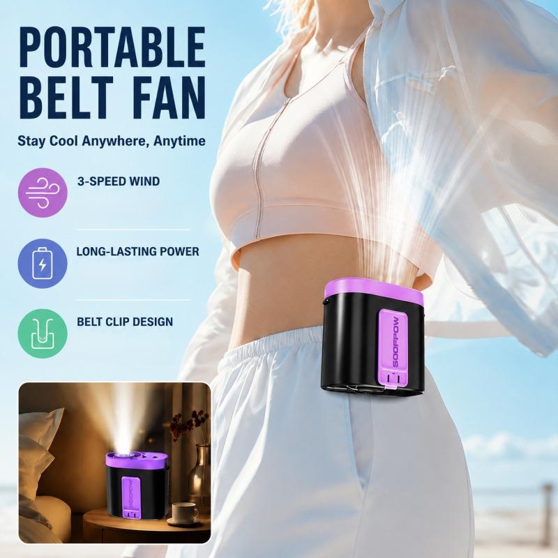 Summer waist clip mini fan 100-level cool wind, portable outdoor flashlight for construction workers and camping trips