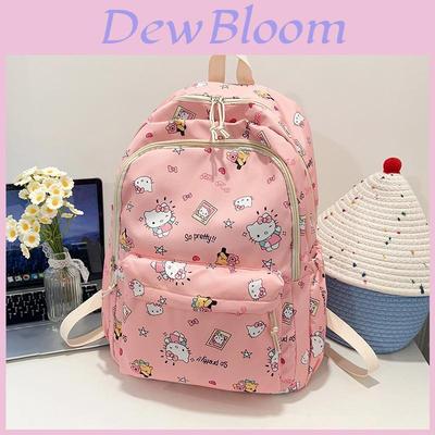 Cartoon Hello Kitty Nylon Student Backpack For Girls With Lightweight Design And Large Capacity For School And Travel