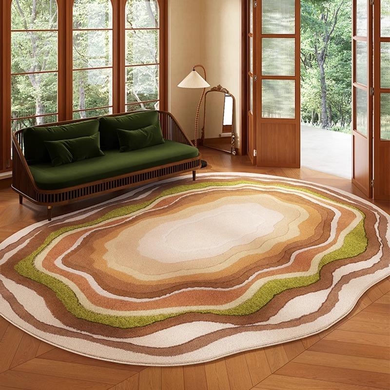 Green Living Room Rug Irregular Short Velvet Non-slip Floor Mat Bedroom Bedside Carpet Floral Retro Home Decor Teppich Alfombra