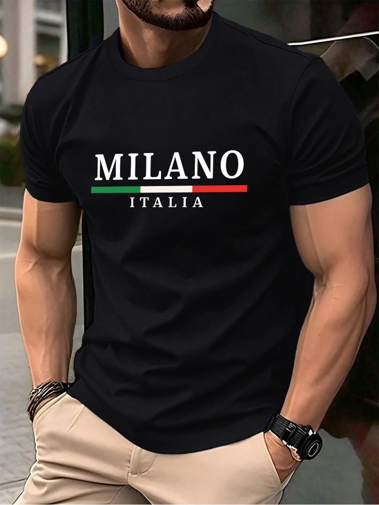 Milano Italien Flagga Färgtryck Herr T-shirt Bomull Sommar Rund Hals Kort Ärm Toppar Mjuk Överdimensionerad T-shirt Vardagliga Herrkläder