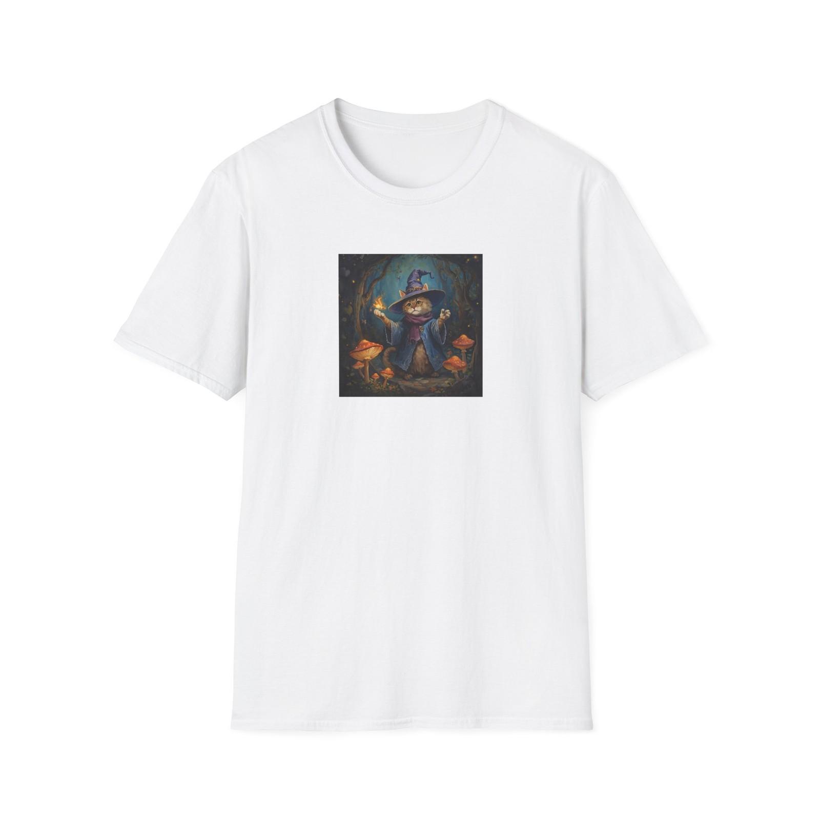 

Little Kitty Cat Wizard with Mushrooms T-Shirt | Cute Magical Illustration 5XL різнокольоровий