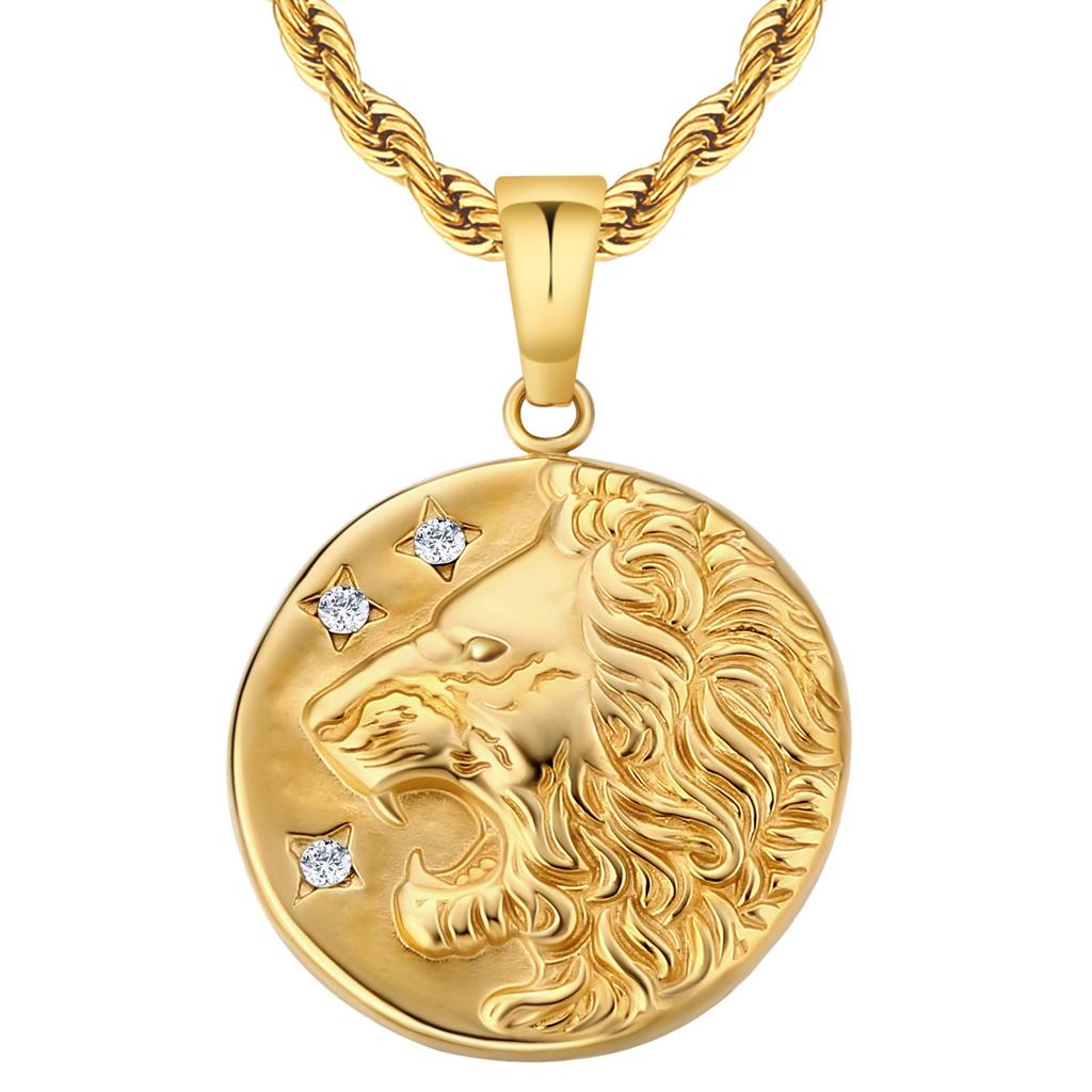 New Coin Jewelry Necklace Men Women Waterproof Compass Lion ST CHRISTOPHE 18K Gold Plated Stainless Steel Coin Necklace Pendant
