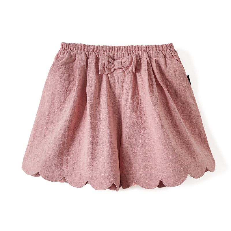 Qianqujia Summer Pure Cotton Bow Wavy Shorts Pink Lace Shorts 90