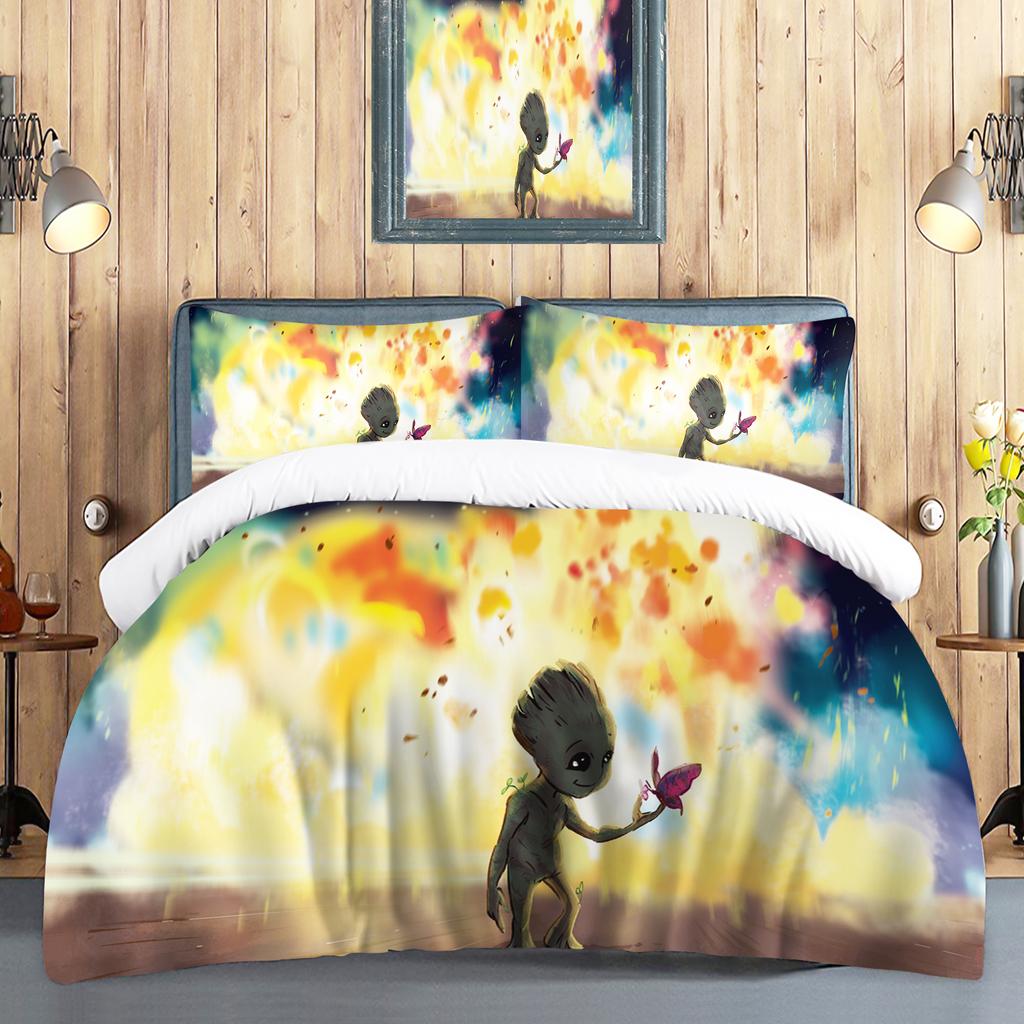 I Am Groot Duvet Cover Set Children Cute Cartoon Quilt 100% Polyeste Skin-Friendly Breathable Comforter Bedding Sets