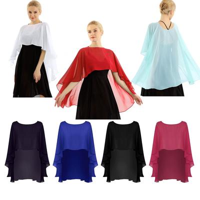 Vrouwen chiffon sjaal cape hoog-laag tops capelet bruids bruiloft avond wraps bolero schouderophalen