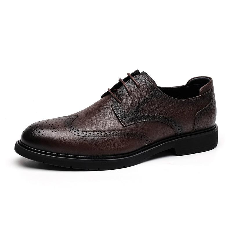Leather shoes men's first layer cowhide business British Brock dress men's leather shoes soft sole soft surface