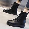 Leather Martin Boots Autumn 2025 New Leather Boots Women's Medium Tube Casual Thick Heel Short Boots Women's Socks Platform Women's Boots