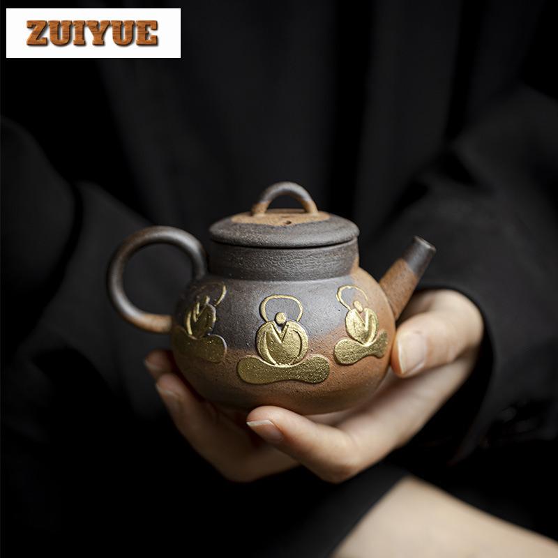 110ml Japanese Style Wood Fired Prajna Sitting Buddha Teapot Antique Tea Infuser Pot Tea Making Kettle With Filter Cafes Craft