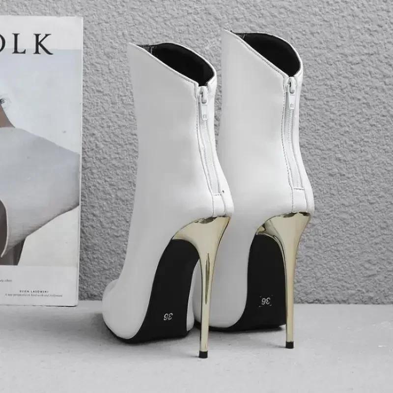 Fashion Size 34-48 Sexy Shoe 12cm High Heel Women Black Sexy Point Toe Ankle Boots Autumn Dress Shoes