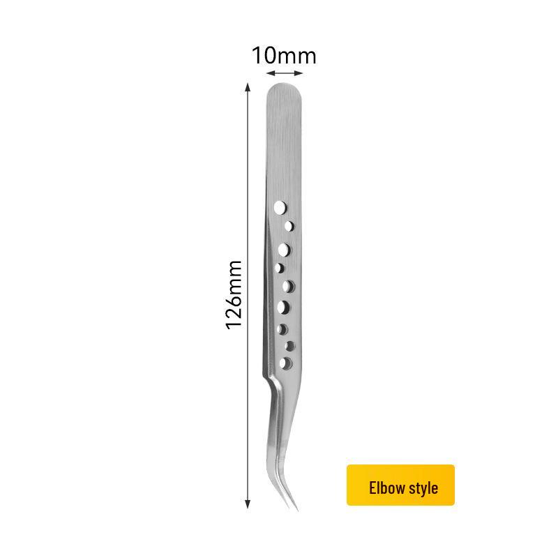 Nine-Hole Fine Point Bent Tip Anti-Static Stainless Steel Tweezers for Mobile Phone Repair
