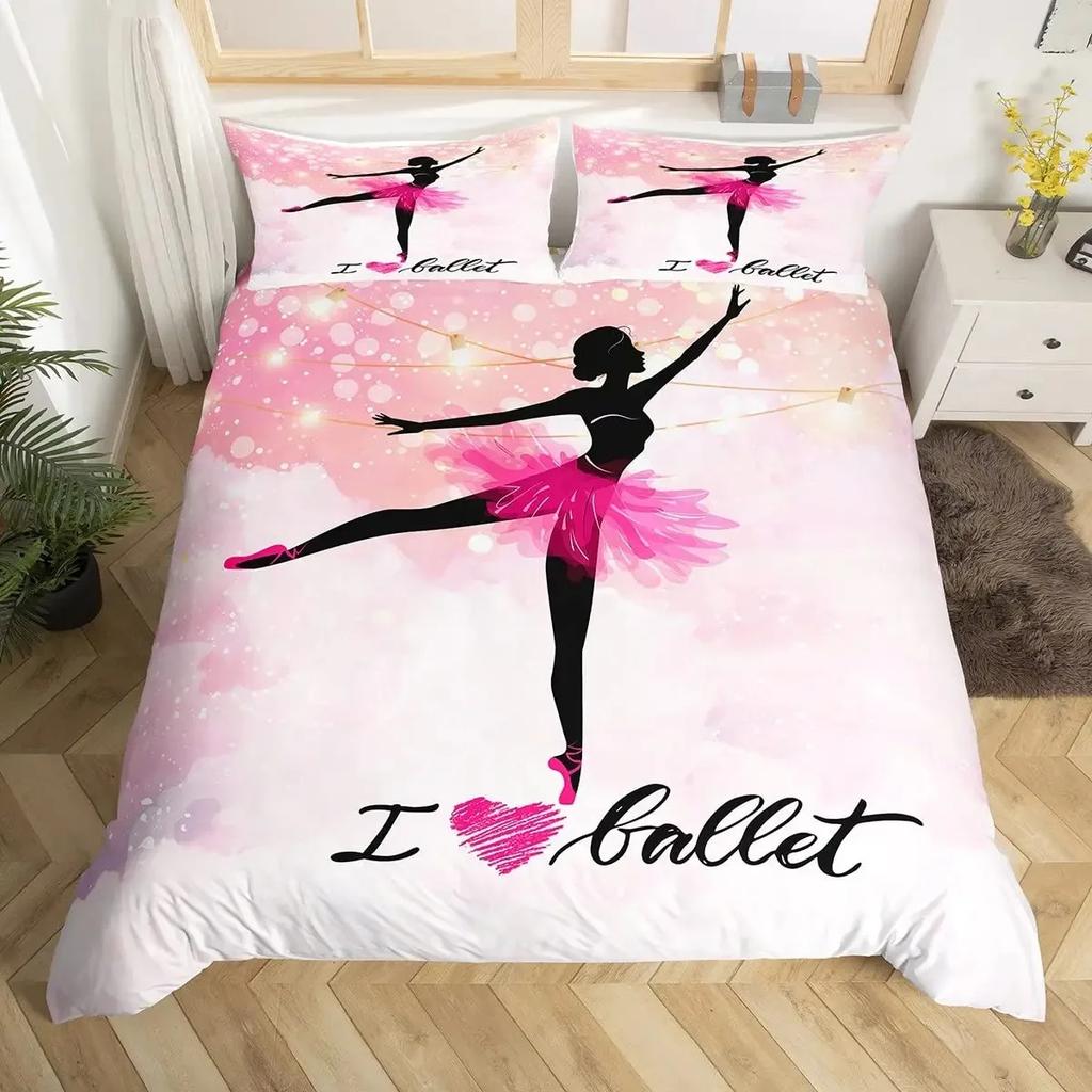 Ballett Bettwäsche Set Schwanensee Tanz Bettdeckenbezug für Kinder Kind Jungen Mädchen,Ballerinen Nahaufnahme Bettbezug Tanz Steppdeckenbezug