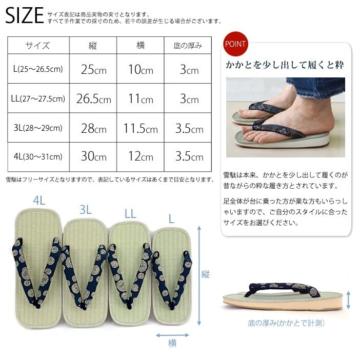 Takeharu Japanese Style Geta Sandals with Sponge Tatami and Inden Patterned Made in Japan with Japanese Rush Grass and Sandal Square Ukon Made in