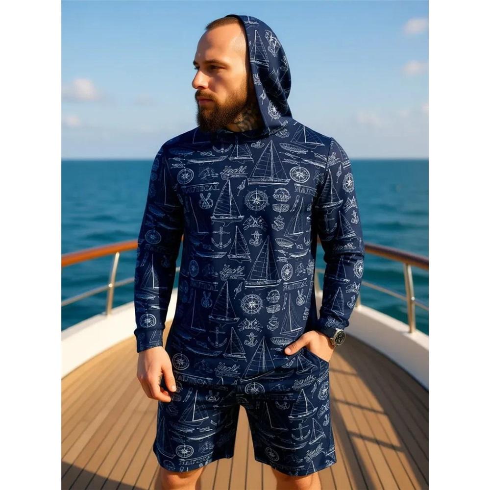 Fashionable Men s And Women s Camouflage Hooded Shirt Beach Cover-up Long-sleeved Shirt Shorts Two-piece Set 2XL