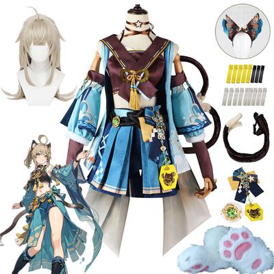  Kirara Cosplay Kostým Šaty Uniforma Oblek Ear Tail Beast Beast Noha Roztomilá kočka Halloween Party Game Oblečení pro ženy