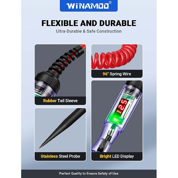 Test Light Automotive 5-90V Digital LED Circuit Tester With Voltage Display, Auto Bidirectional Voltage Tester, Electric Test Pen With Extended