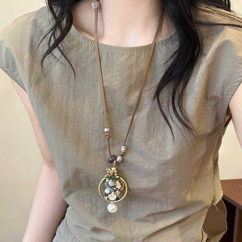 Boho Wooden Beaded Long Necklace Collar Decoration Female Jewelry Neck Accessories Ethnic Style Handmade Pendant Sweater Chain