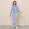 Women's Casual Sports 2-piece Solid Color Long-sleeved Velvet Hooded Zipper Cardigan + Elastic Waist Wide-leg Pants Women's Suit