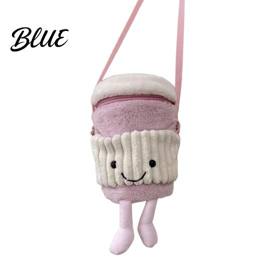 Shopping Crossbody Bag Milk Tea Cup Bag Plush Cute Smiling Face Zipper Closure розовый