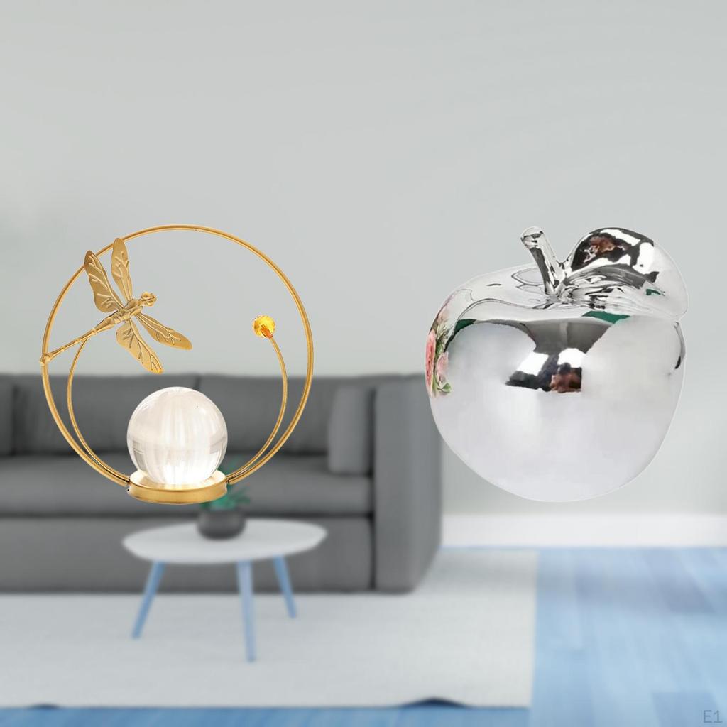 Crystal Ball Fruit Sculpture Ceramic Metal Figurine Ornament Statue Stand for Desk Hallway Fireplace
