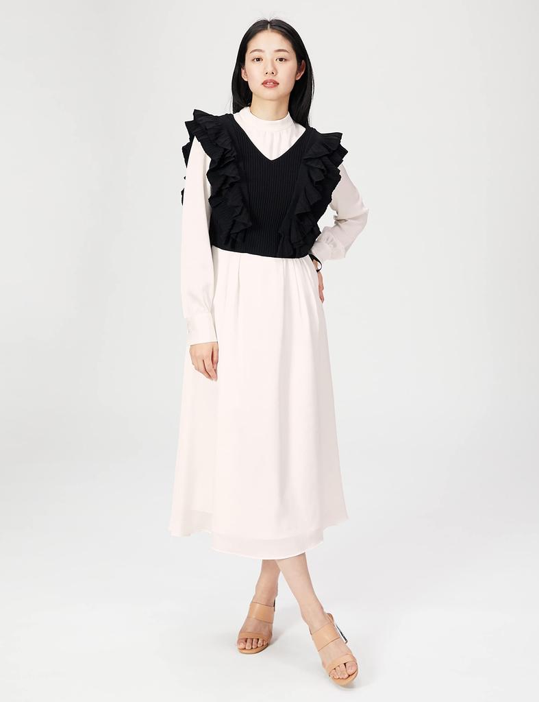 Dress with Ruffle Vest CWNO221044 BLK 36 [Selford] Women's