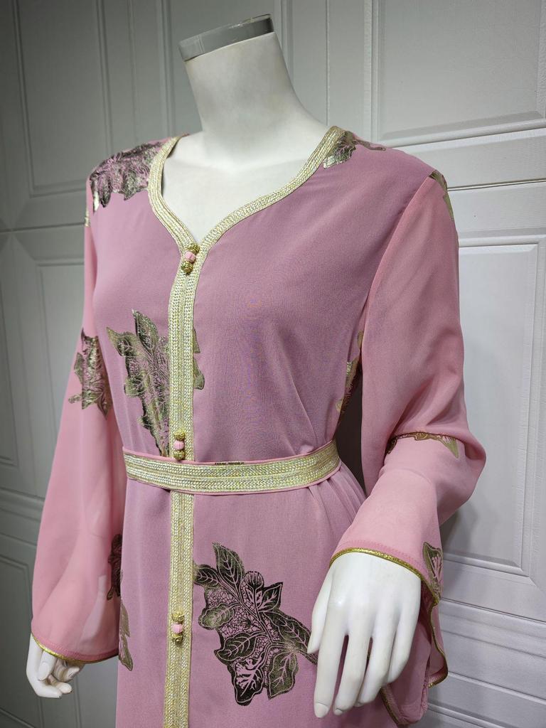 AB213 Gold Stamping Chiffon Plus Size Muslim Long Dress