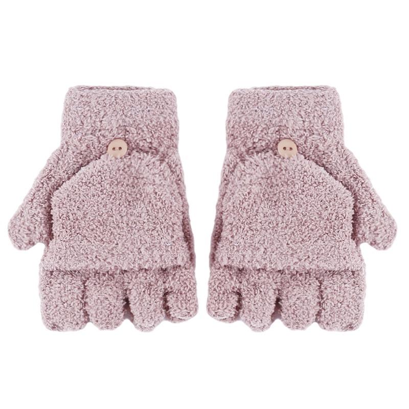 Winter Warm Women's Half Finger Gloves Multi Functional Flip Cute Coral Fleece Warm Cold-proof Soft Comfortable Female's Gloves