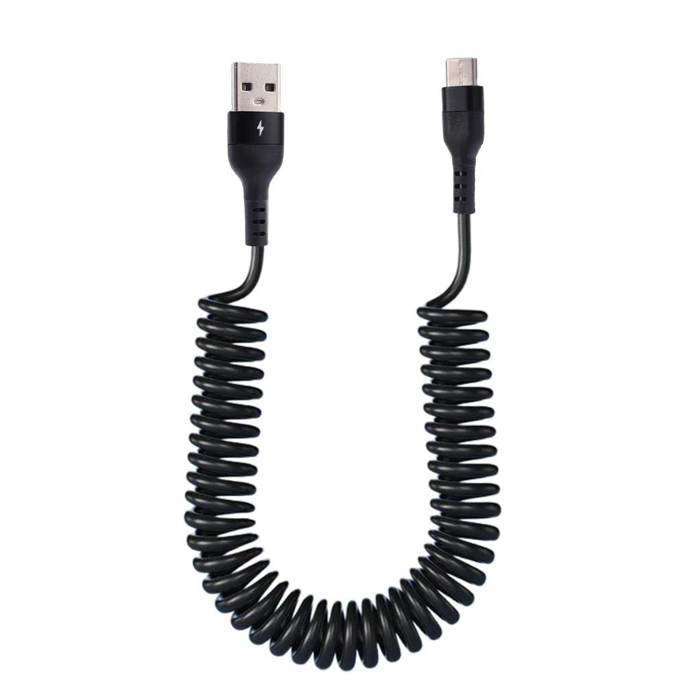 Coiled USB C Cable Car Charger Cable 66W 5A Super Quick Charging Mobile Phone Data Cables Retractable Android Auto Wire Cord