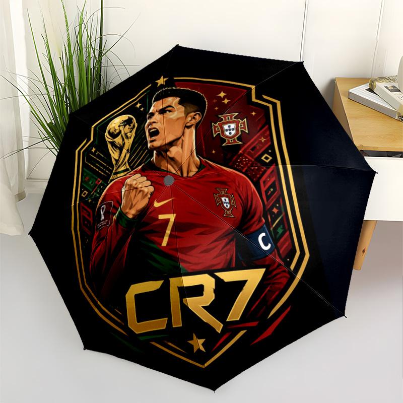 Cr7 Soccer Poster Compact Travel Automatic Umbrella with 8-Rib Foldable Design Durable Everyday Carry Umbrella Vibrant Pattern Umbrella