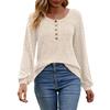 Women'S Round Neck Casual Fashion Solid Color Button Long Sleeved T-Shirt Top Top Blusa Elegante Feminina