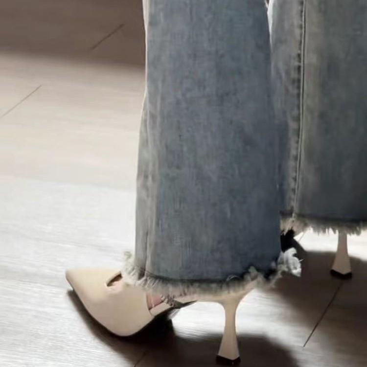 French back strap black pointed high heels 2025 spring and summer super fairy style single shoes sandals female black