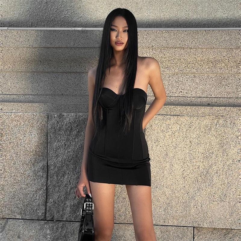 2026 European and American style eBay spring and summer new women's clothing solid color sexy tube top high waist hip dress women