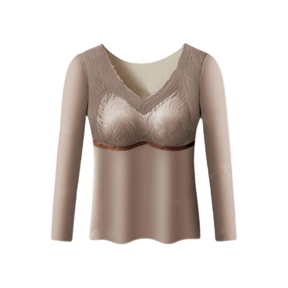 

Large Size Women Thermal Clothes Warm Tops U Round Neck Thermal Underwear Feel Heating Invisible Warmth Long Tops Undershirt 3XL хаки
