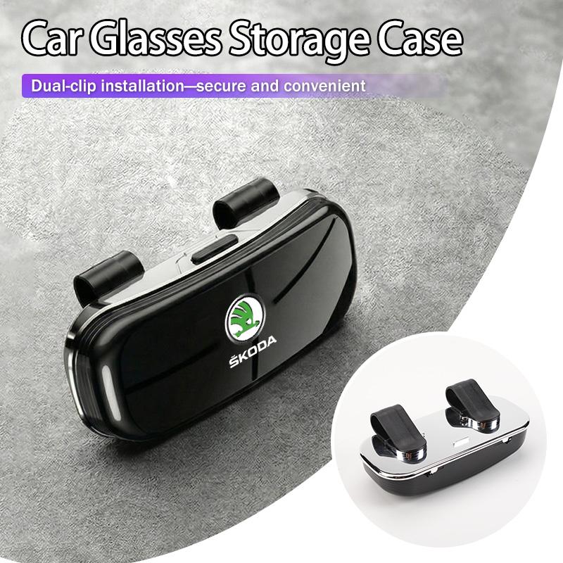Car Sunglass Holder Case Glasses Clip Sun Visor Organizer Accessories For Skoda Octavia Superb Rapid Kodiaq Fabia Karoq Kamiq afx388