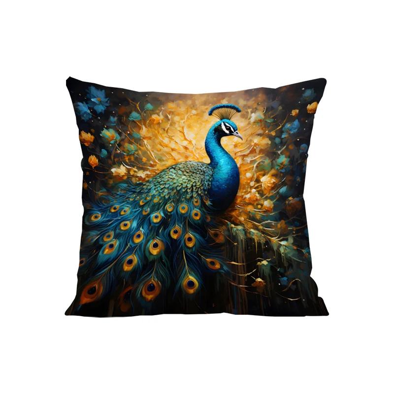 Nordický styl Olejomalba Paví povlak na polštář 45x45cm Bavlna Len Povlak na polštář na pohovku, Dekorace do domácnosti Povlak na polštář 40x40cm