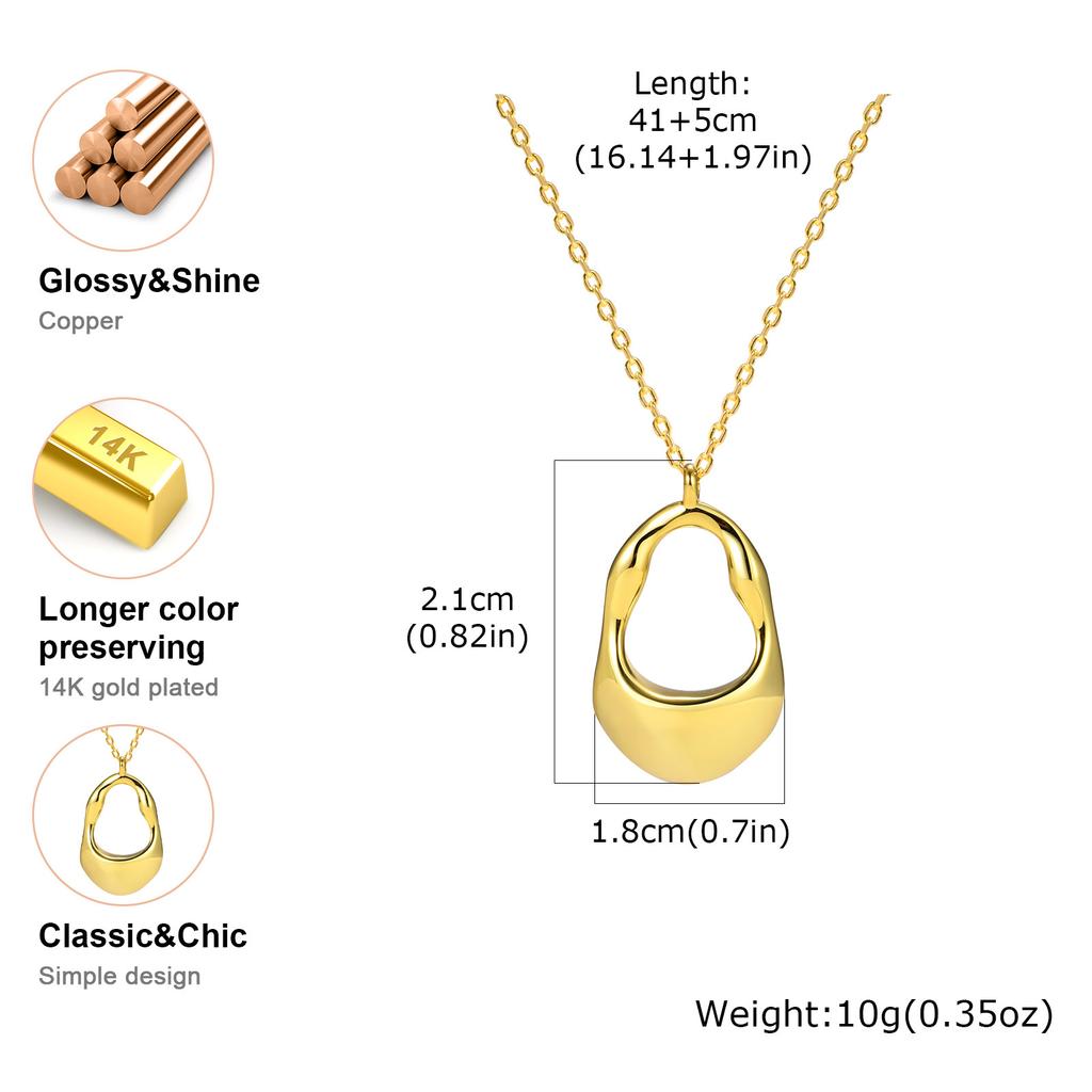 18K Gold Plated Pendant Necklace For Women, Hollow Irregular Statement Necklace Trendy Jewelry