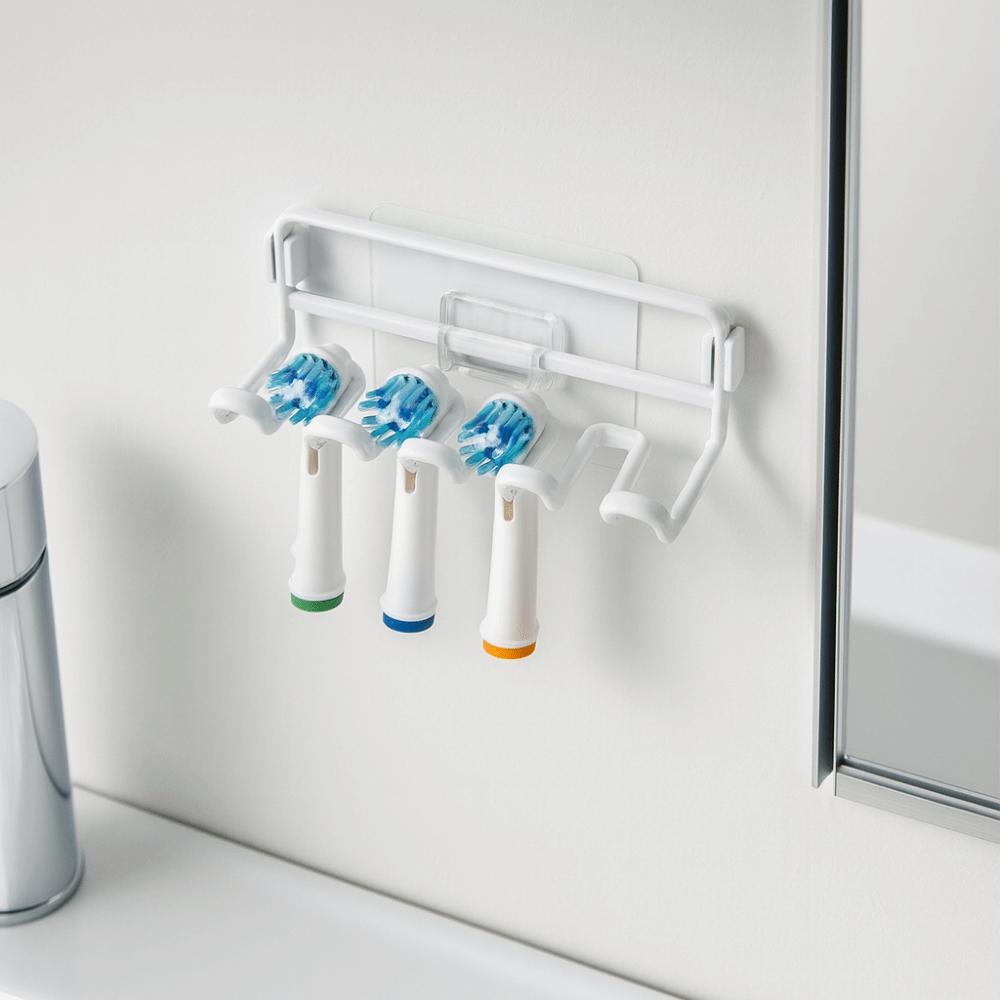 4 Slots Multi-head Toothbrush Holder Self Adhesive Metal Toothbrush Storage Rack Space Saving Wall Mounted Razor Storage Rack