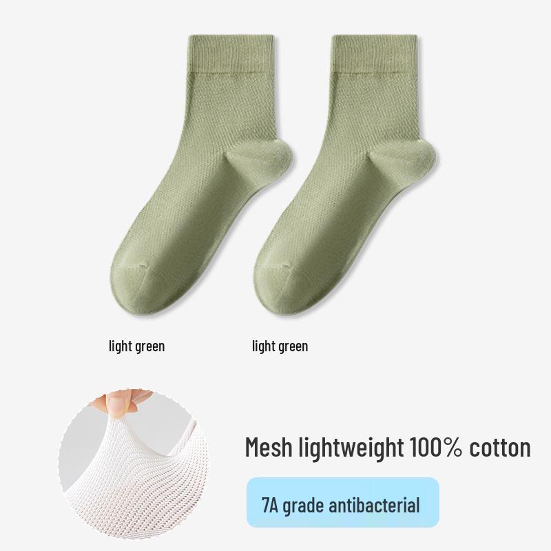 Women's Summer Cotton Mesh Mid-Calf Socks - Sweat-Absorbent, Odor-Resistant, Breathable, Non-Slip, Boneless, White.