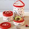 Stainless Steel Cherry Print Lunch Box Set with Insulated Bag & Tableware for School Office Picnic