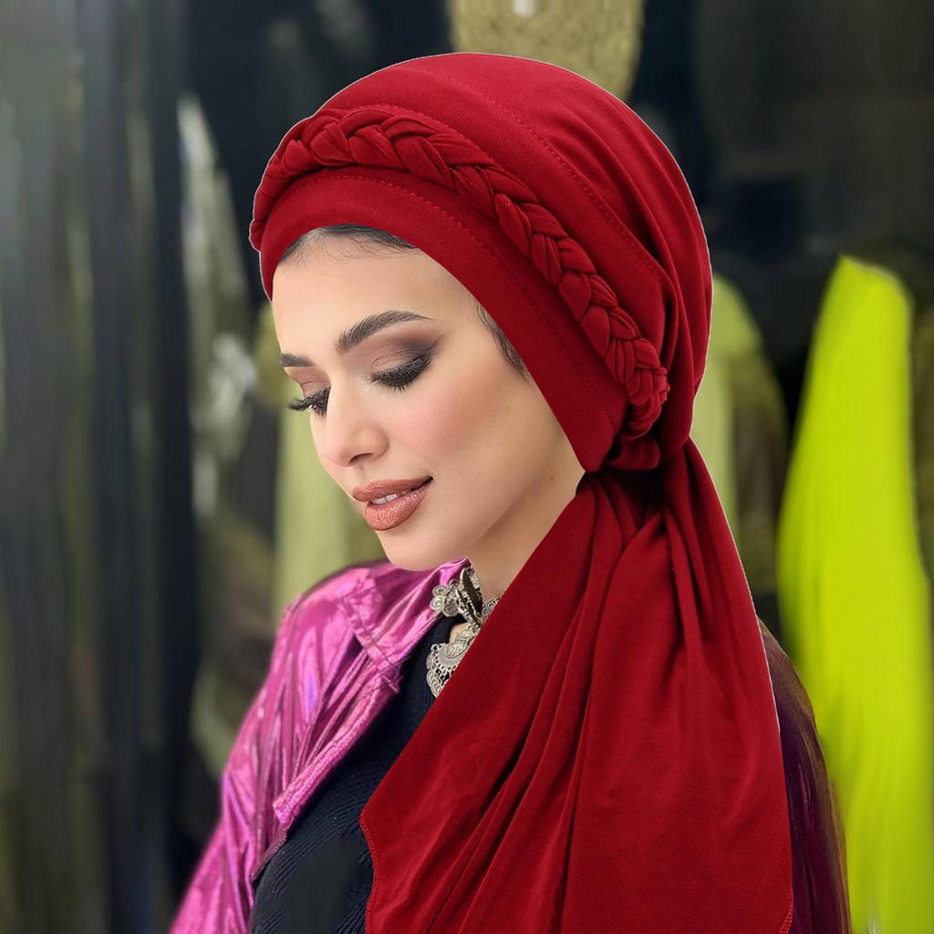 Jednokolorowe muzułmańskie hidżaby Damska chusta na głowę Turban Kapelusz Warkoczowy design Nakrycie głowy Modny dodatek Damska opaska na włosy Czapka
