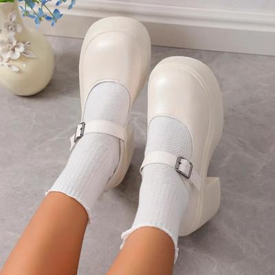 Mode Weiße Plateau-Pumps Damen Schnallenriemen Mary Jane Schuhe Damen Goth Dicke Absätze Partyschuhe Damen Zapatos Mujer