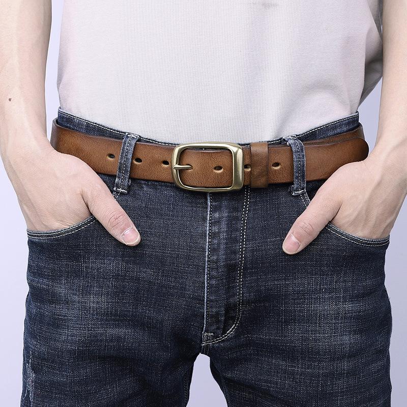 Belt Men's Retro Pure Cowhide Jeans Belt Male Student Fashion Leather Pin Buckle All-Matching Female Universal