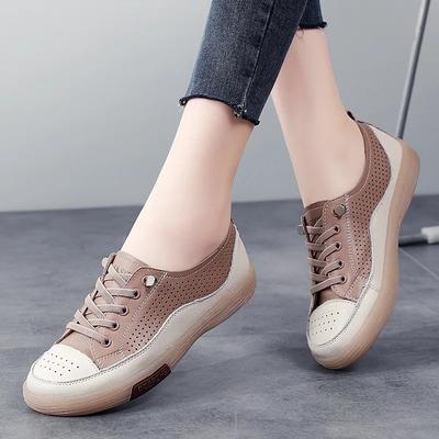 Genuine Leather Women Soft Sole Walking Shoes Girl Student Sneaker White Black Flats Female Casual Skate Trainers Summer