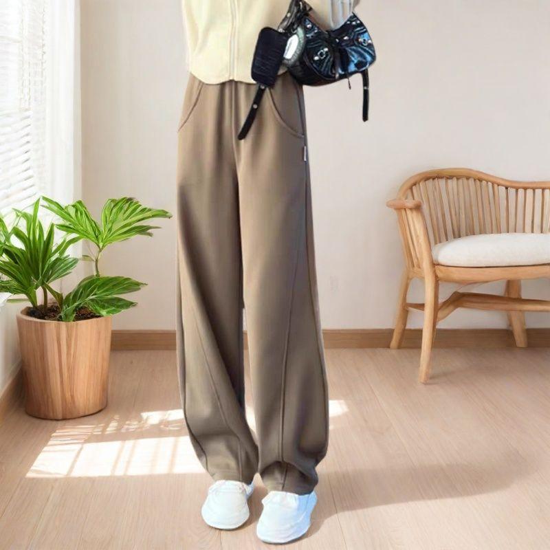 Women's high-waisted drape floor pants elastic waist Korean version extended wide-leg pants trendy loose casual pants