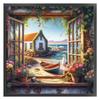 Window View Full 11CT DIY Stamped Printed Cross-Stitch Kits 15.75x15.75in Embroidery Needlepoint Starter Kits for Home Decor