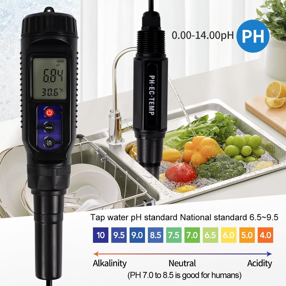 Portable 3 in 1 PH EC Temperature Meter LCD Digital Water Quality Tester IP65 Waterproof PH Meter for Aquarium Soil Meat Dough