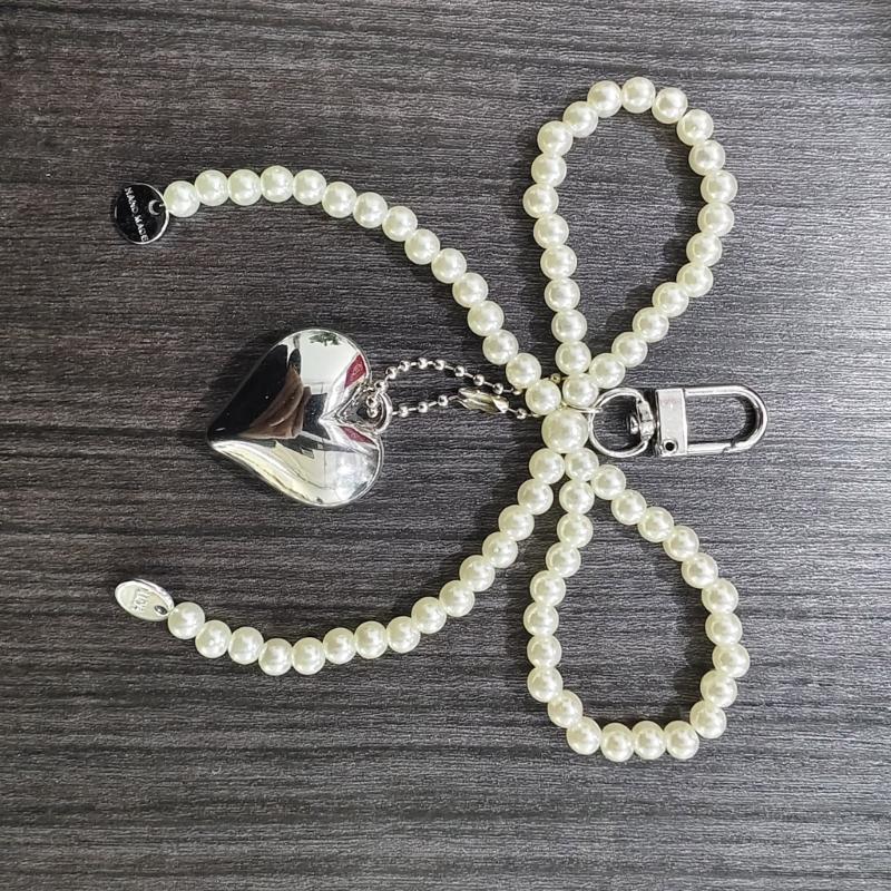 Chic Imitation Pearl Keychain Handmade Bow Shaped Keyring Heart Pendant Keyrings
