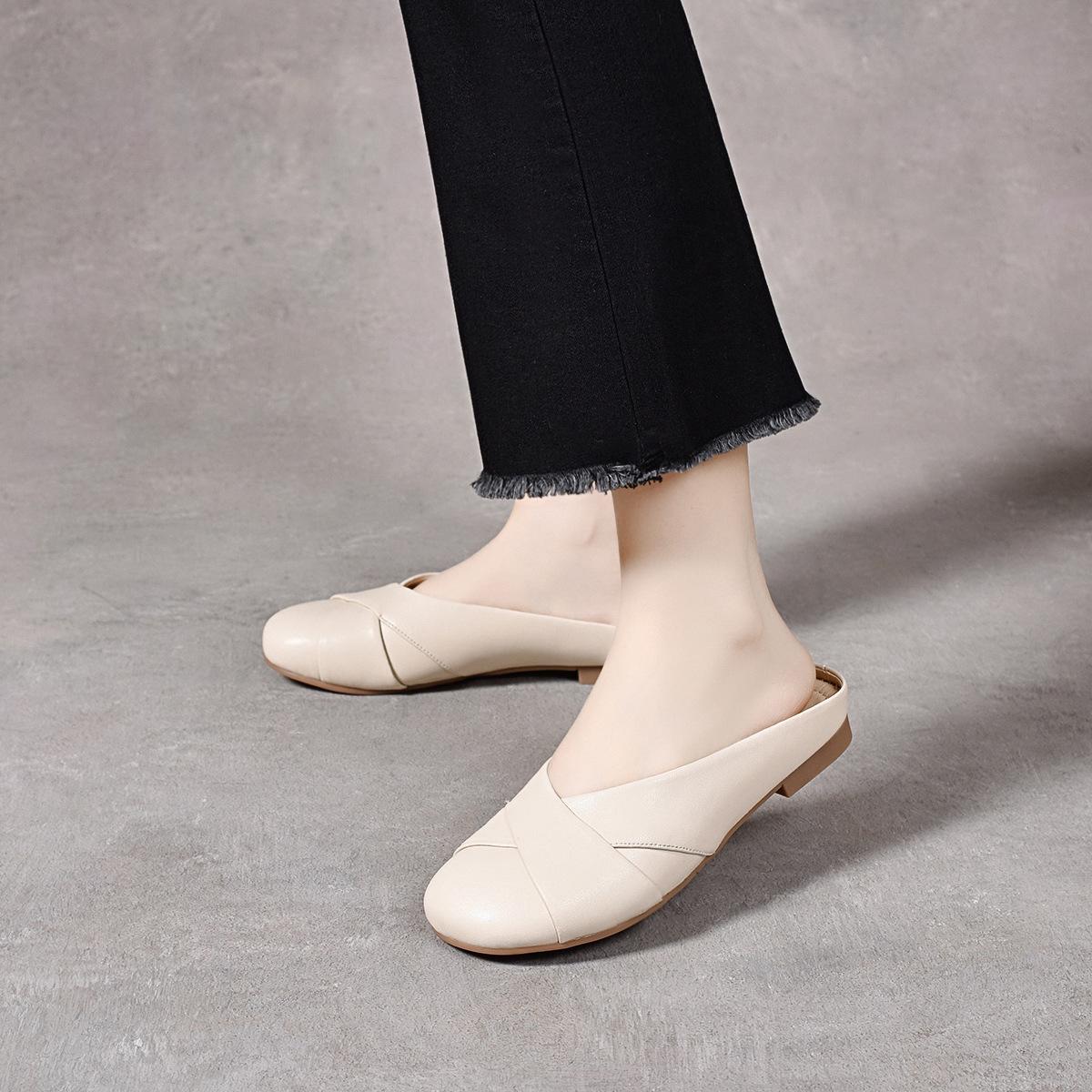 

Шлепанцы на плоской подошве женские летние новые баотоу на одном педале ленивые тапочки удобные с круглым носком повседневные для отпуска сандалии в ветреном стиле 41 бежевый